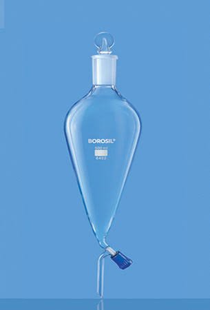 SEPARATING FUNNEL, PEAR SHAPE With Boroflo Stopcock And I/C Glass Stopper